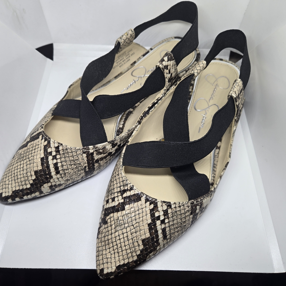 Jessica Simpson Snakeskin Flats with Black Straps